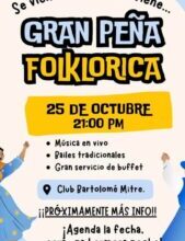 Photo of GRAN PEÑA FOLKLÓRICA DE LA ESCUELA BARTOLOMÉ MITRE: UNA NOCHE IMPERDIBLE EL 25 DE OCTUBRE